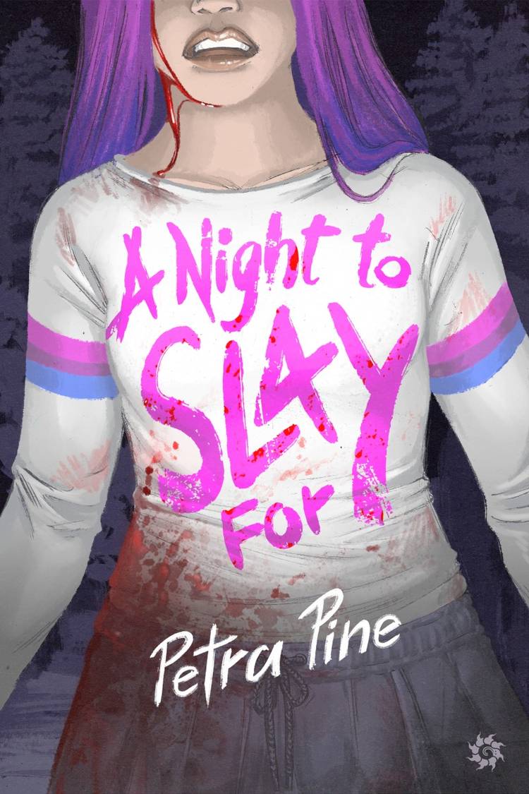 A Night to Slay For book cover shows a woman with purple hair and  bloody clothes