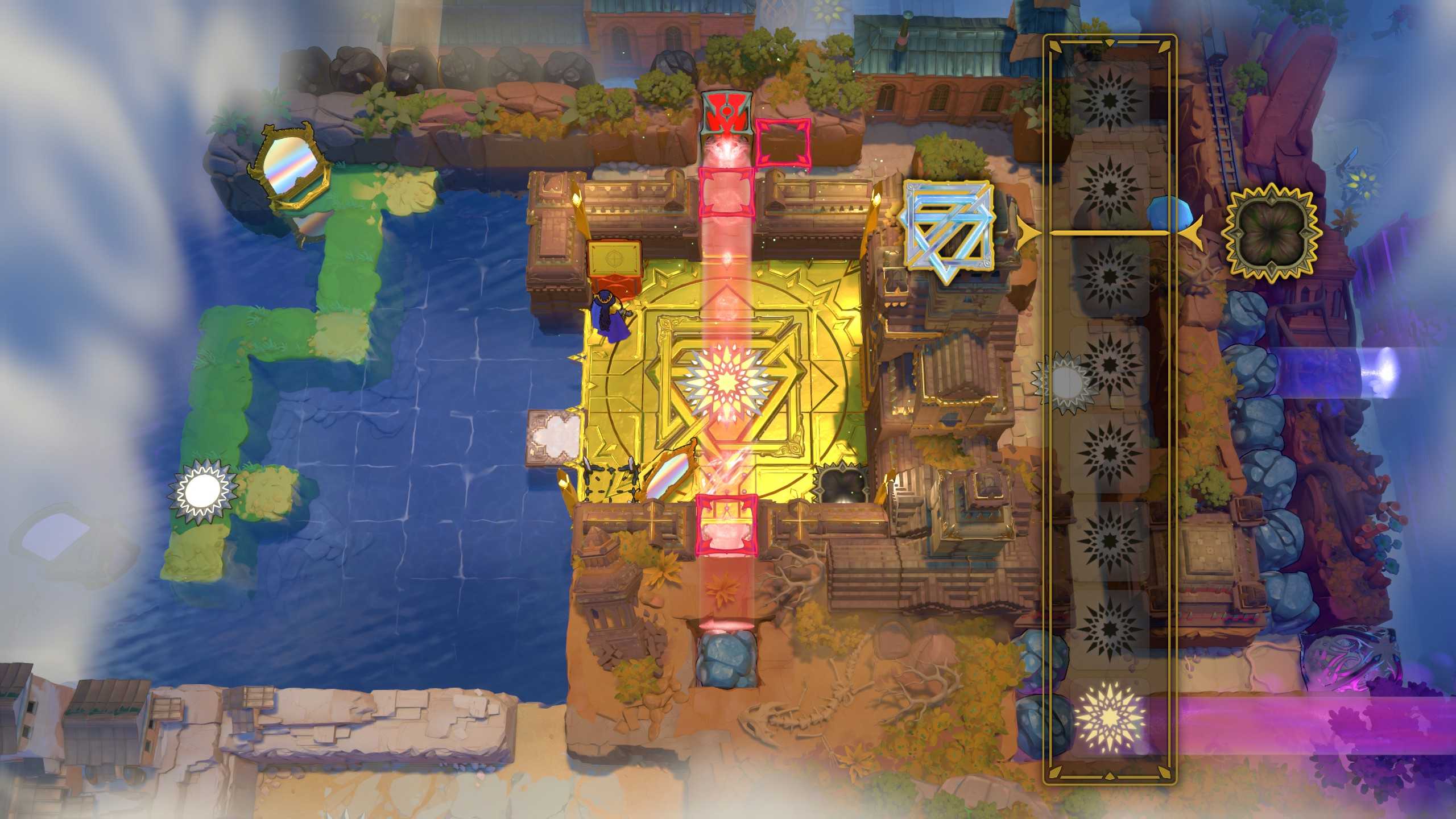 A view of the a special star collection in a gold-floored room in the overworld of Order of the Sinking Star