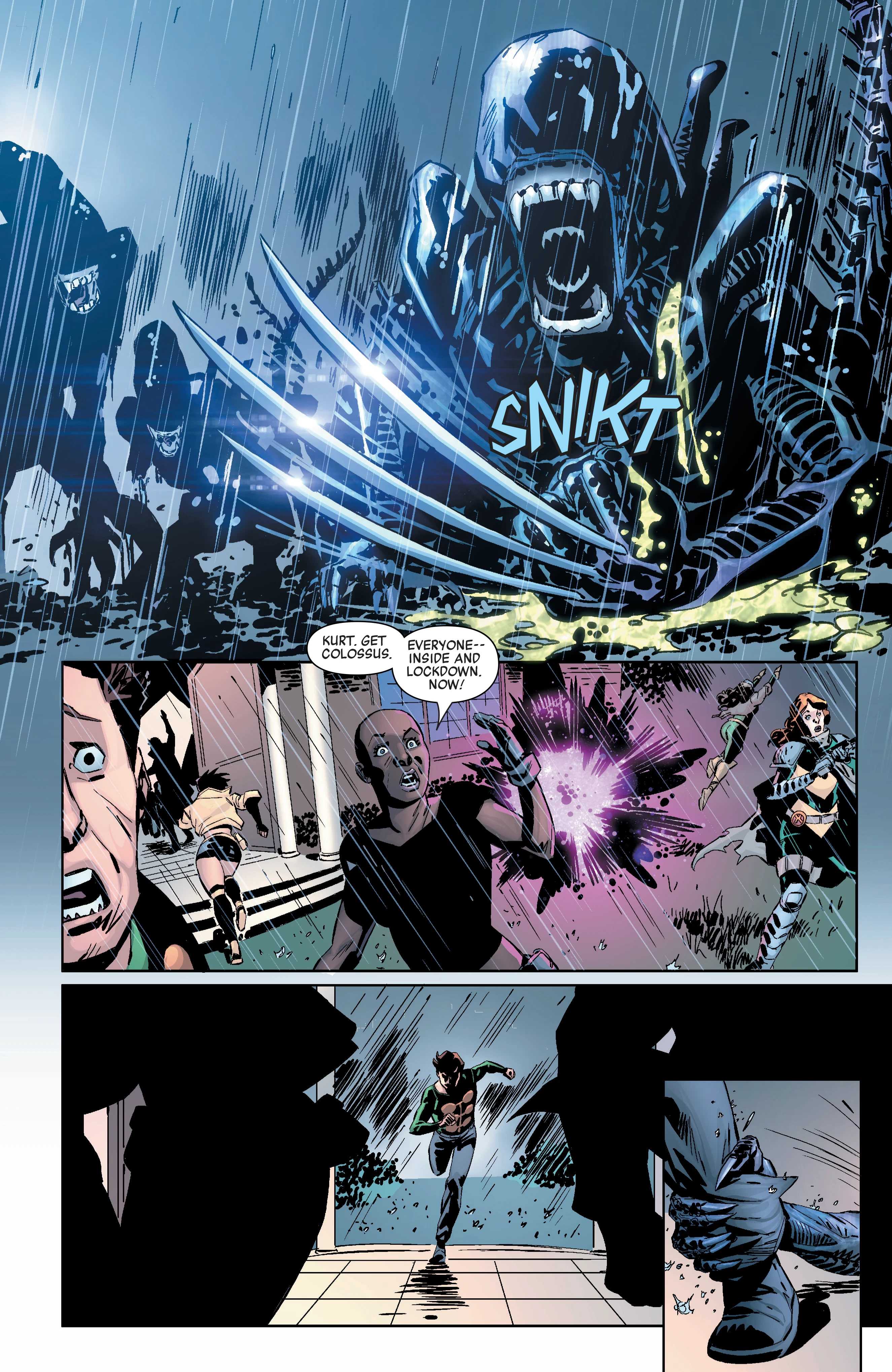 A Xenomorph unveils Wolverine's adamantium claws in Alien vs X-Men #1