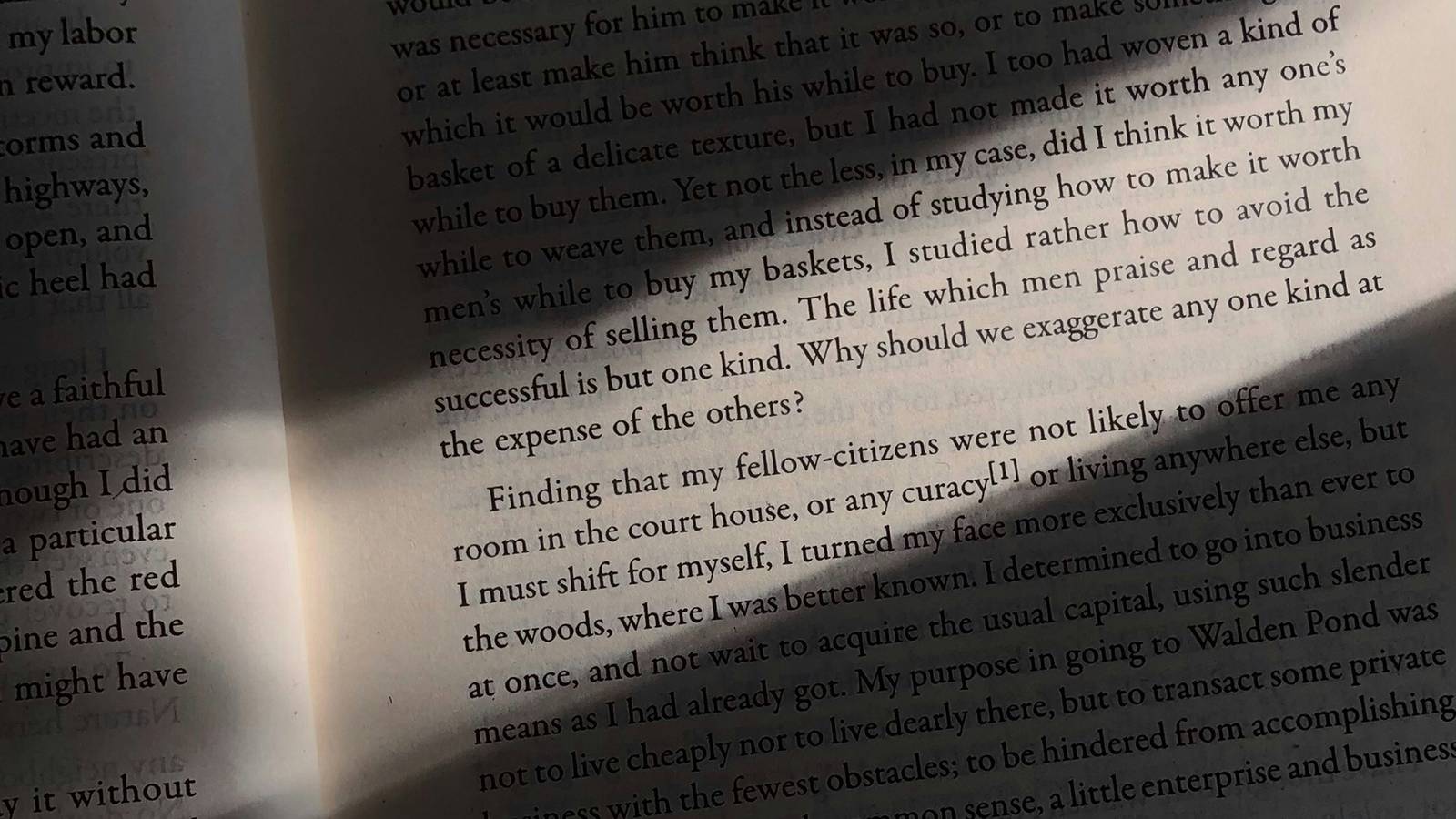 A page of a book open with a stream of sunshine over the page.