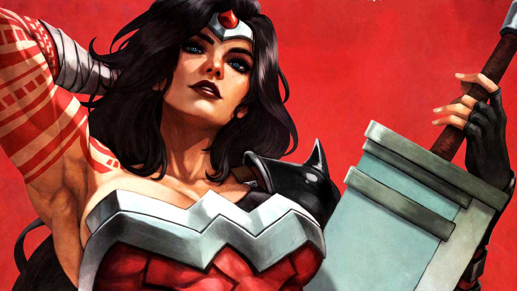 Absolute Wonder Woman poses with her sword
