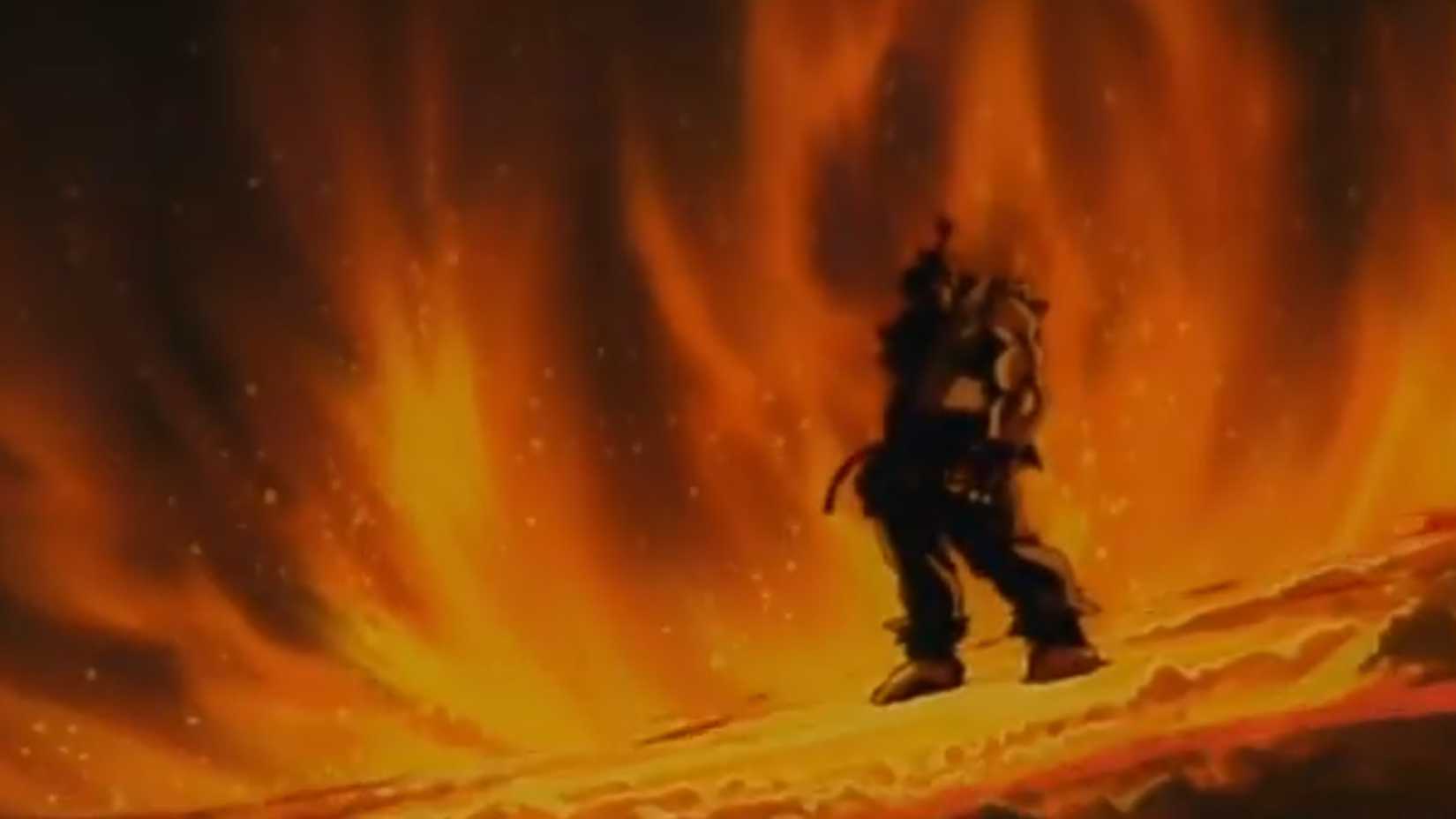 Akuma standing surrounded by fire in street fighter generations