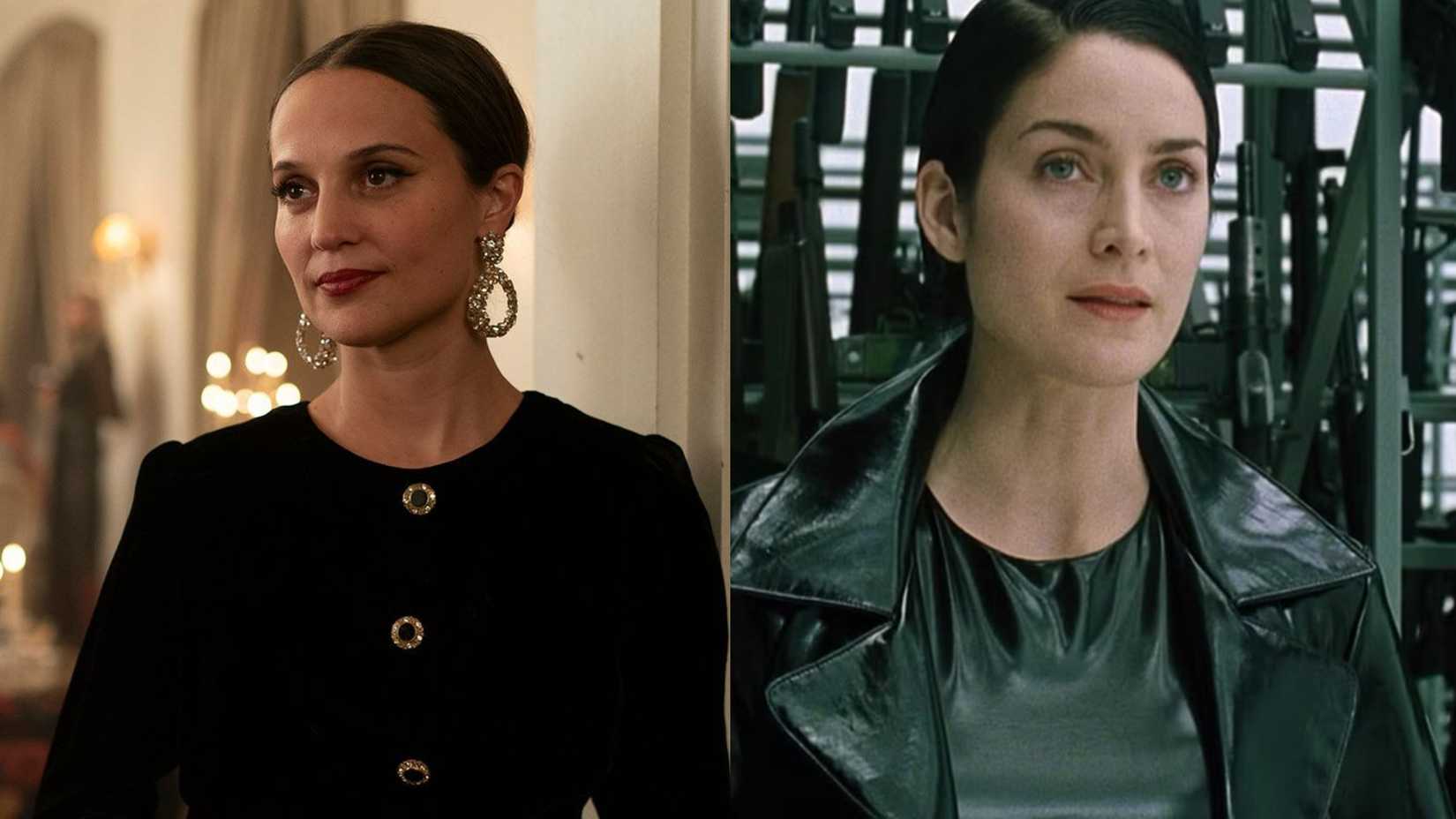 Alicia Vikander in The Wizard of the Kremlin beside Carrie Anne moss in The Matrix
