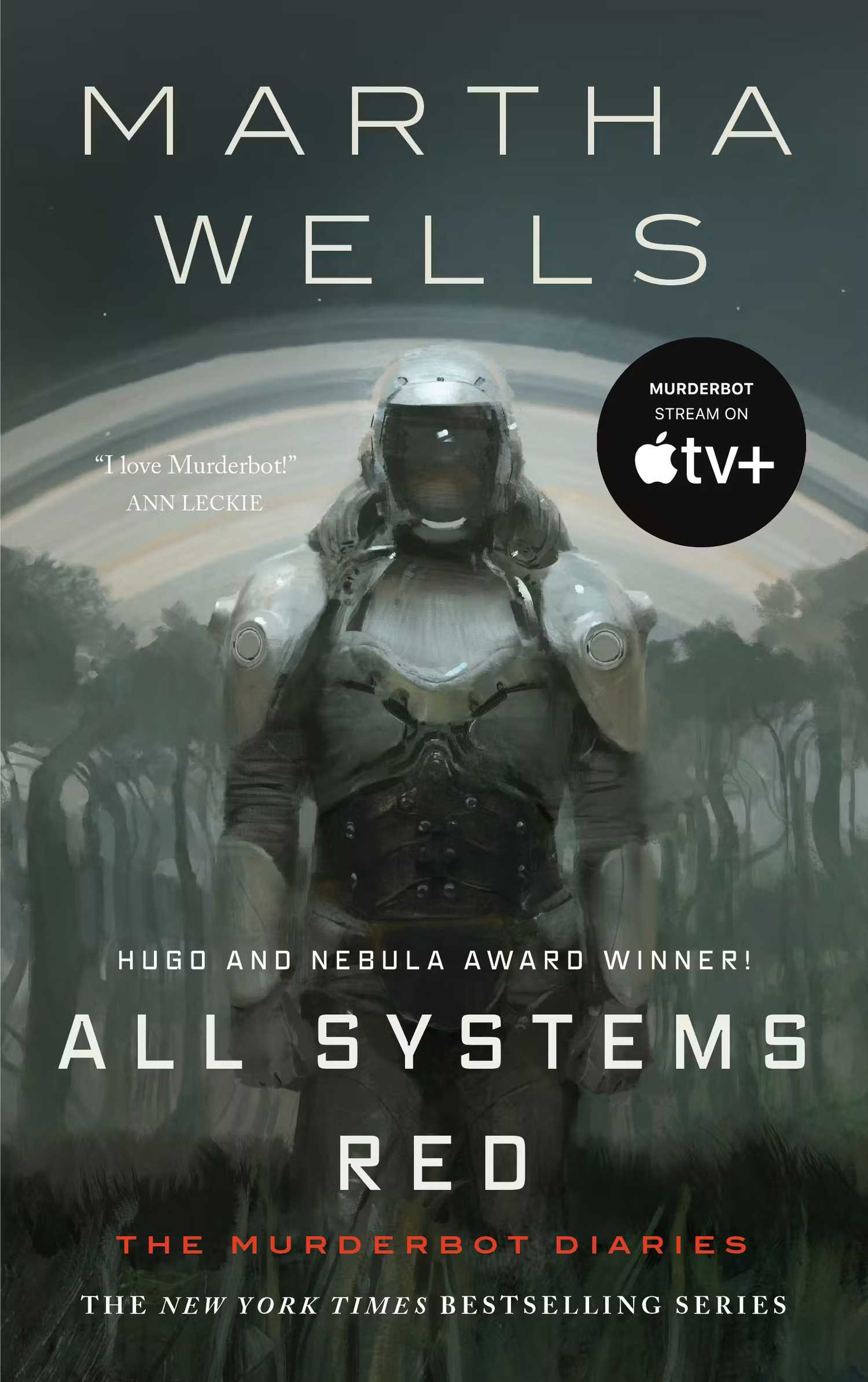 The book cover of All Systems Red by Martha Wells shows murderbot