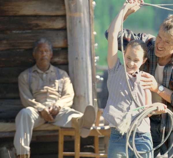 An Unfinished Life's Morgan Freeman as Mitch Bradley, Robert Redford as Einar Gilkyson and Becca Gardner as Griff Gilkyson