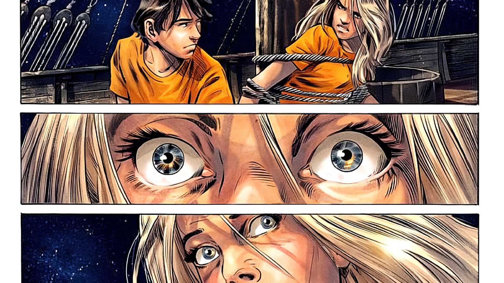 Annabeth and Percy are stuck on a ship in Percy Jackson The Sea of Monsters graphic novel