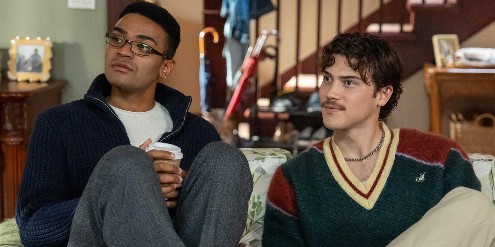 Anton and Paul Baker on the couch in Adults