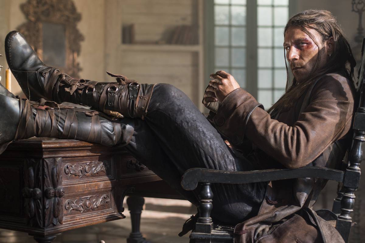 cinematic pirate combat scene in historical TV show like Black Sails