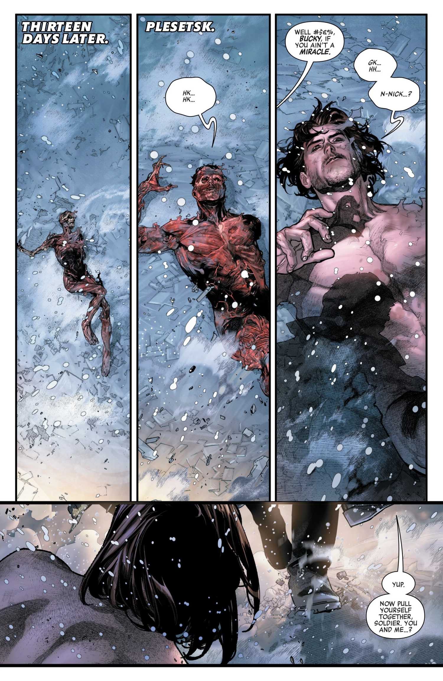 Bucky Barnes heals from a nuclear explosion in Avengers Armageddon #5