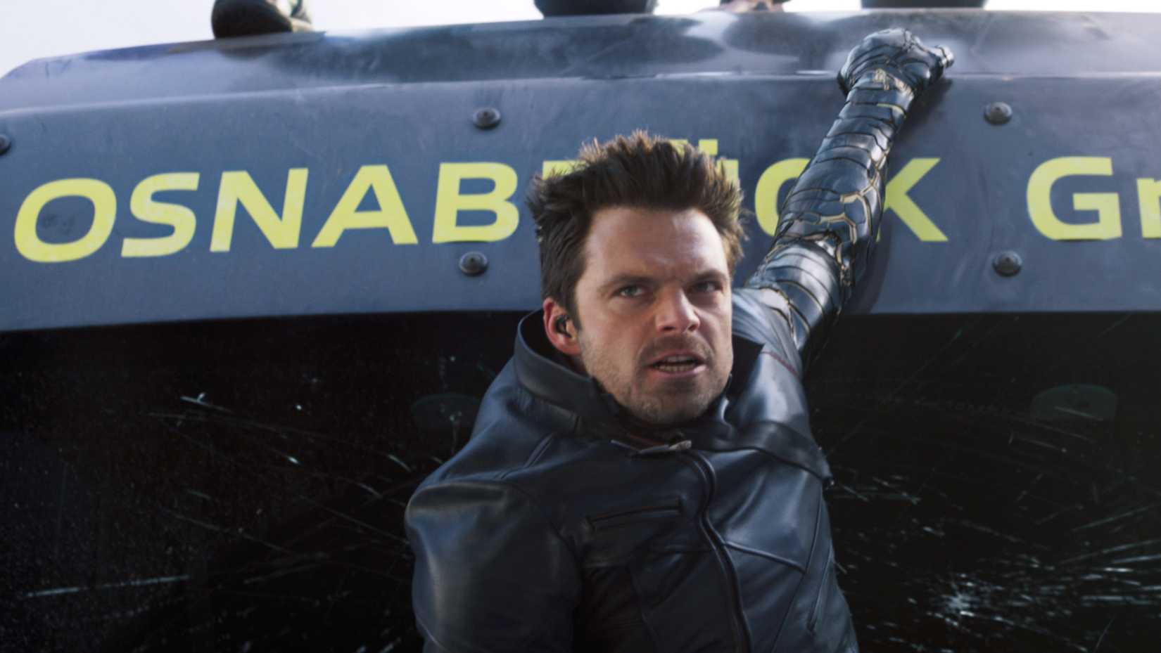 Bucky holding on in Falcon and the Winter Soldier