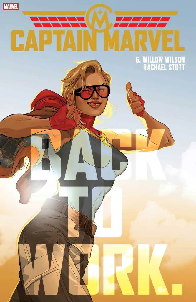 Captain Marvel greets the camera in her new ongoing comic book series