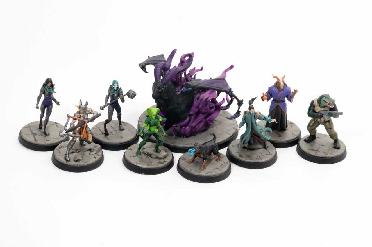 Image shows the miniatures from Dungeon Crawler Carl RPG: Allies & Enemies