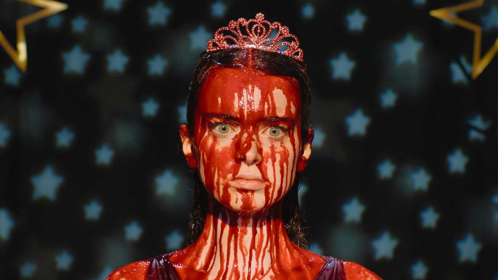 Carrie is covered in blood and looking angry in Prime Video's Carrie