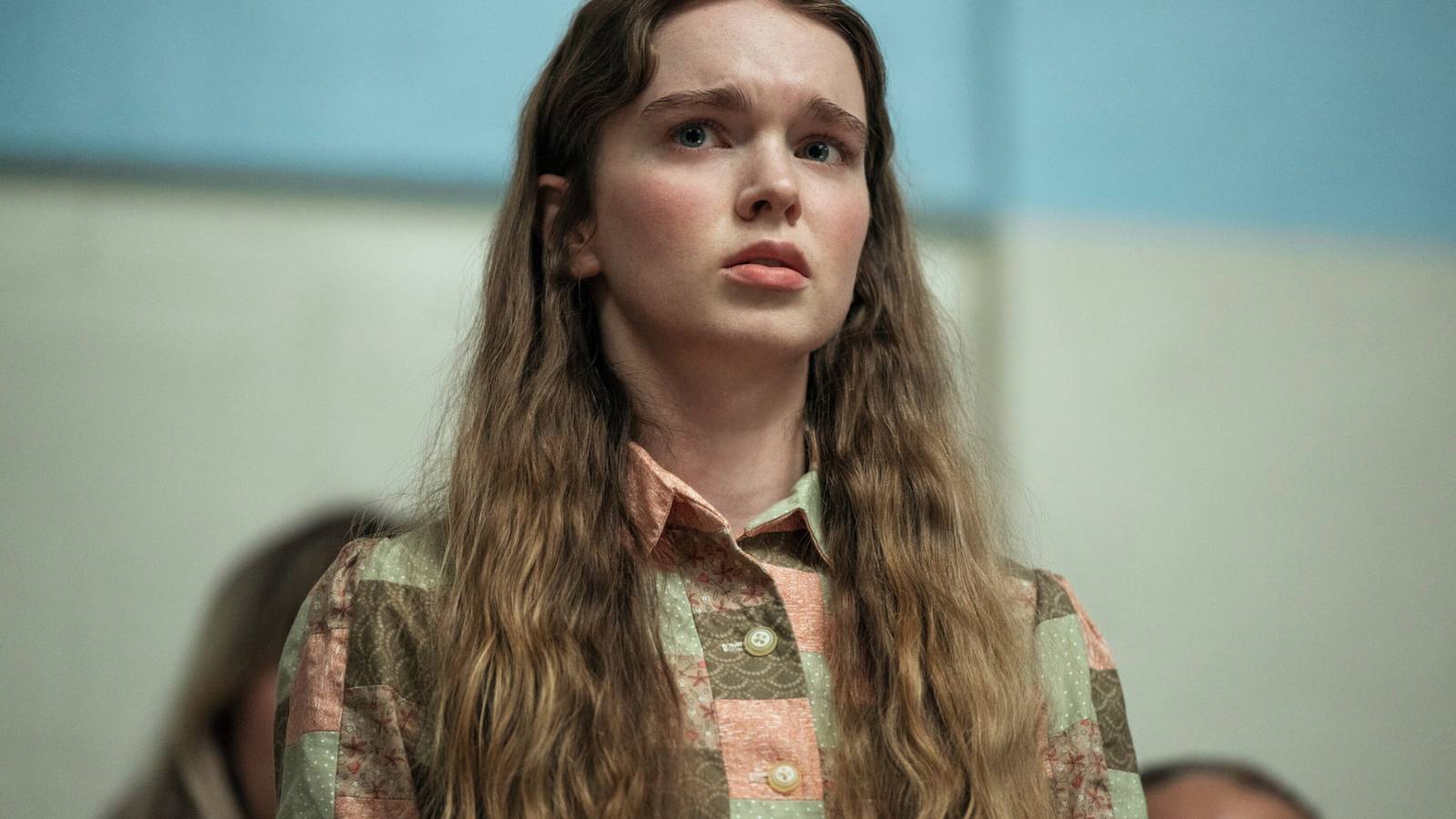 Carrie White (Summer H. Howell) looking nervous in Carrie