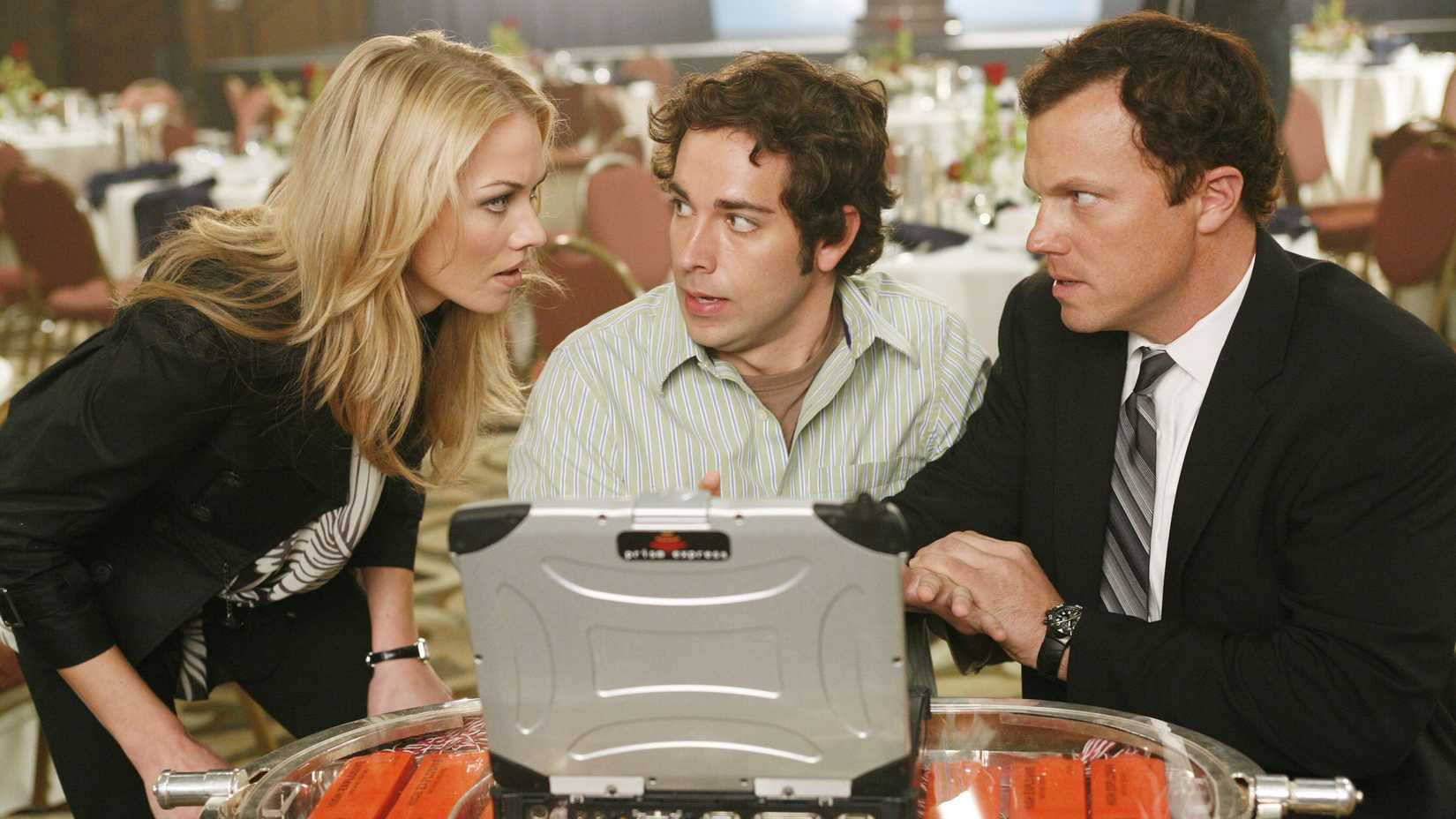 Still of Adam Baldwin as John Casey, Yvonne Strahovski as Sarah Walker, and Zachary Levi as Chuck Bartowski in Chuck season 1.