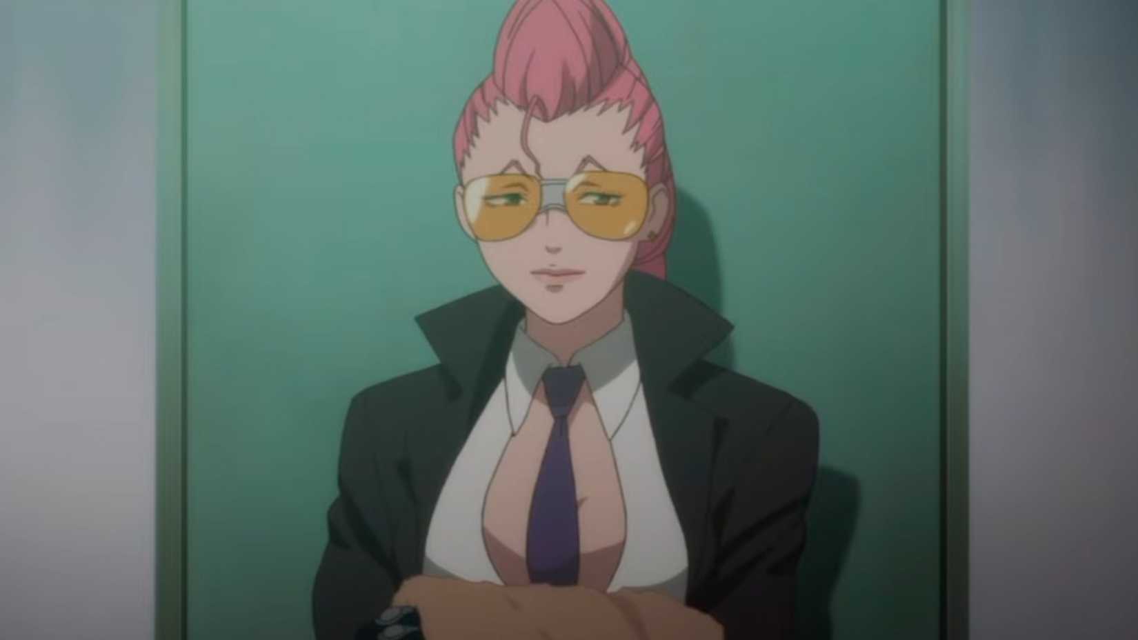 Crimson Viper smiling in a doorway in Street Fighter IV ties that bind