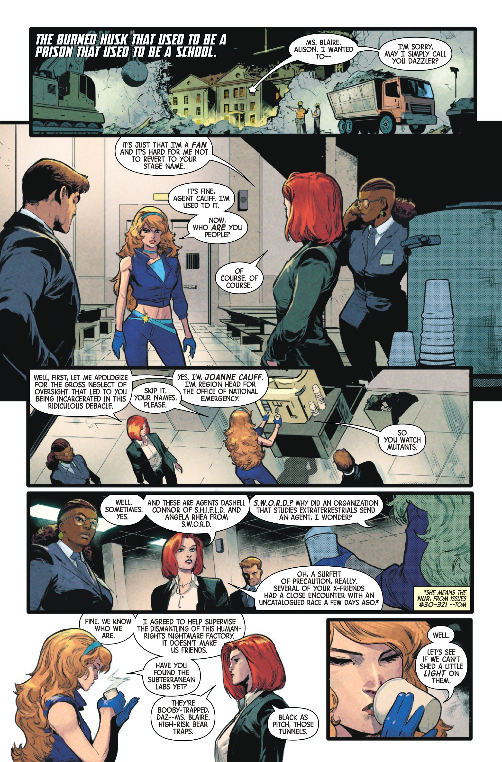 Dazzler meets a group of agents at Greymalkin prison in The Uncanny X-Men #37