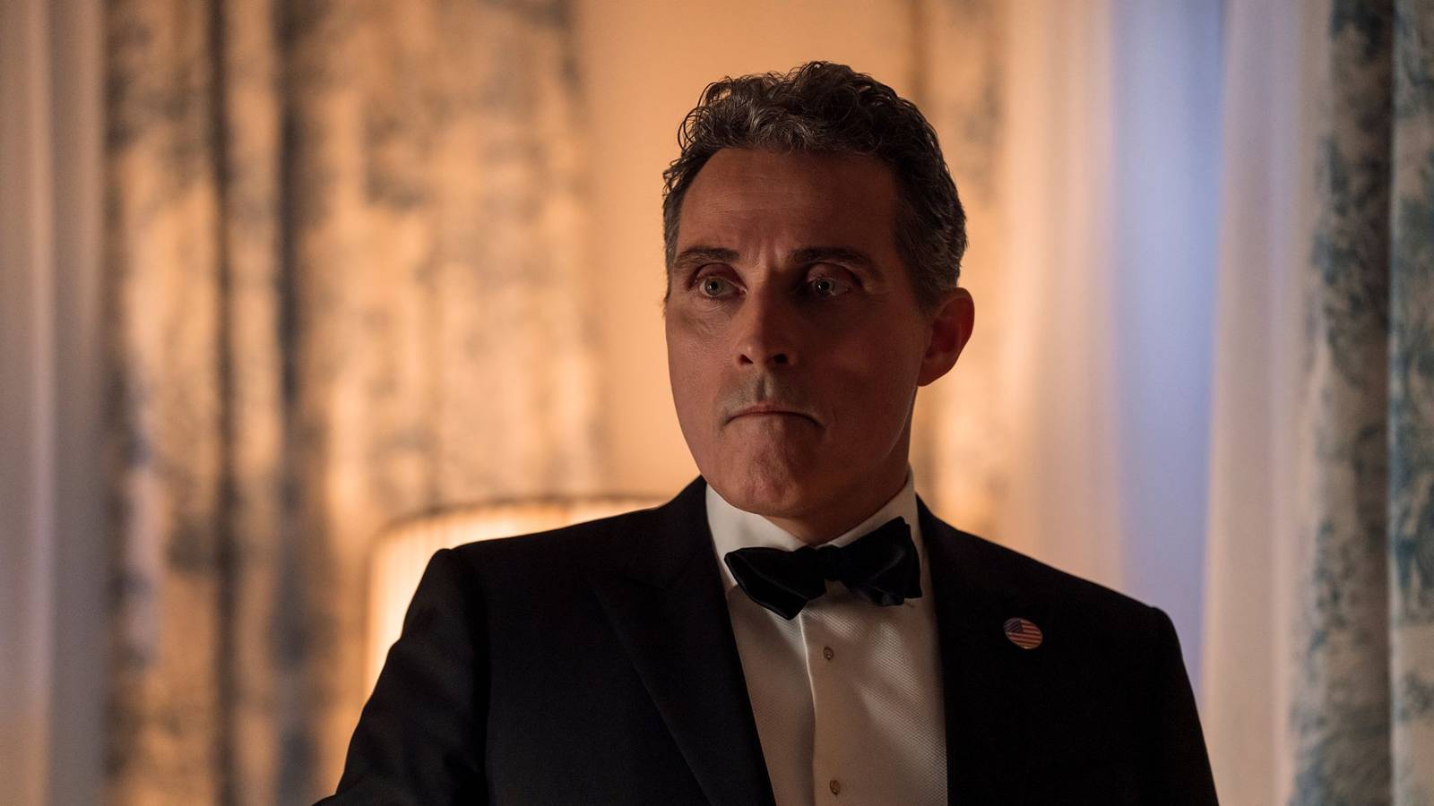 A close up on Hal's face in The Diplomat