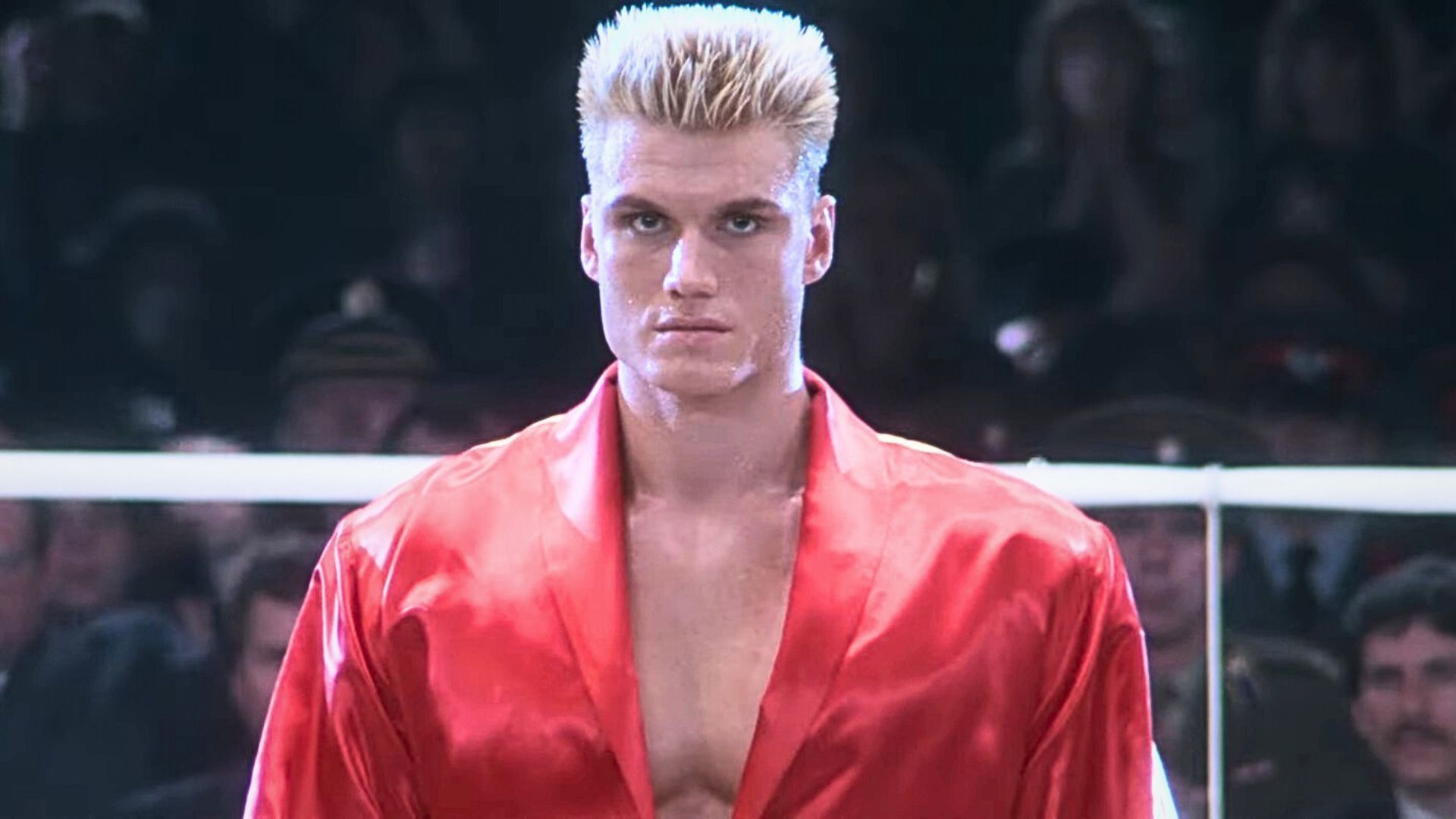 Dolph Lundgren as Ivan Drago in the ring in Rocky IV 16_9 ratio