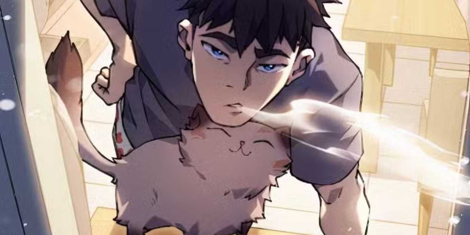 Donut nuzzling Carl in the Dungeon Crawler Carl webtoon