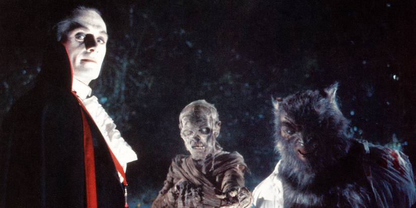 Dracula, the Mummy, and Wolfman look into the camera in The Monster Squad