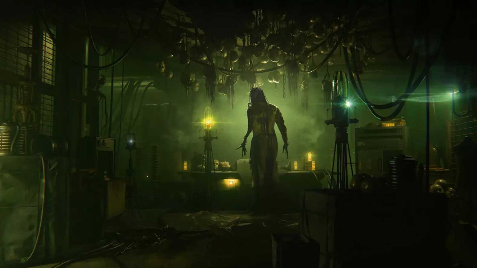 A spooky creature overlooks a lying body in a lab in Dungeons and Dragons: Project Lamordia.