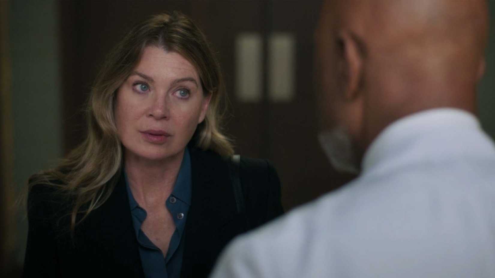 Ellen Pompeo as Meredith Grey and James Pickens Jr. as Richard Webber in Grey's Anatomy season 23's premiere