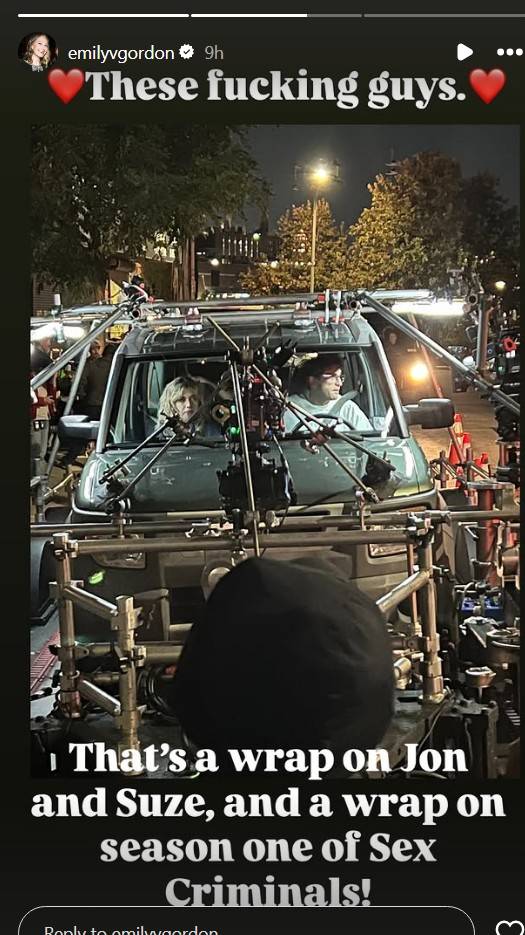 Emily V Gordon's post of Sex Criminals filming