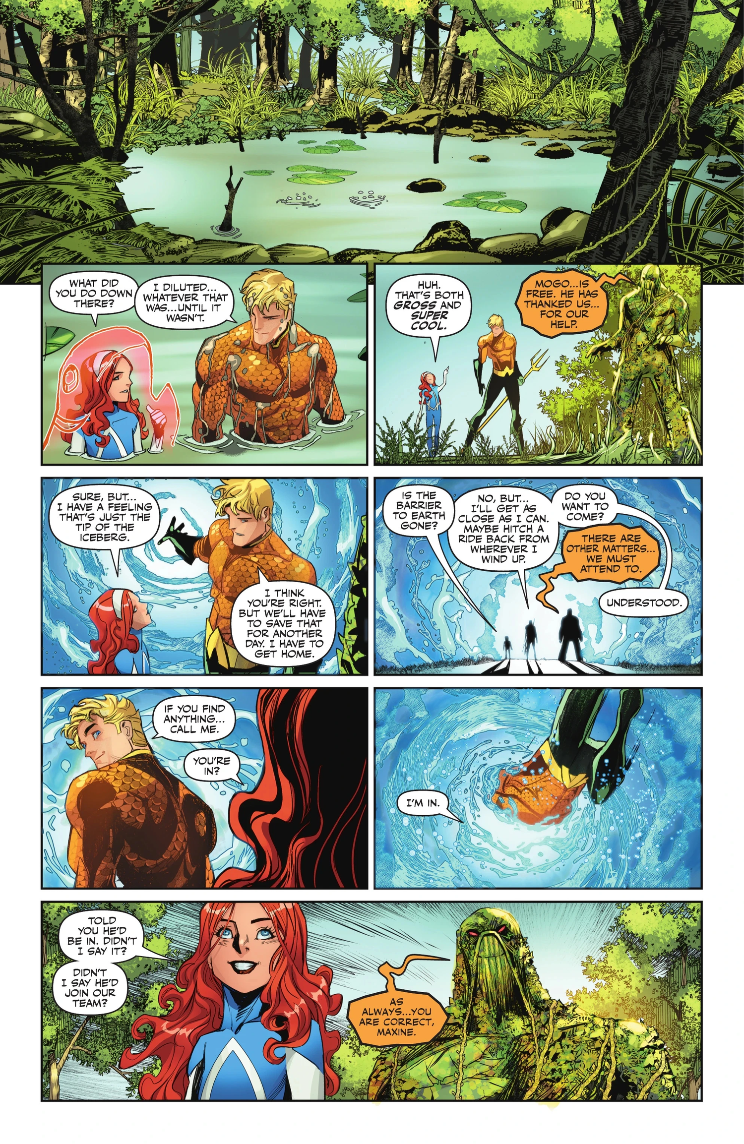 Emperor Aquaman agrees to form a team with Maxine and Swamp Thing