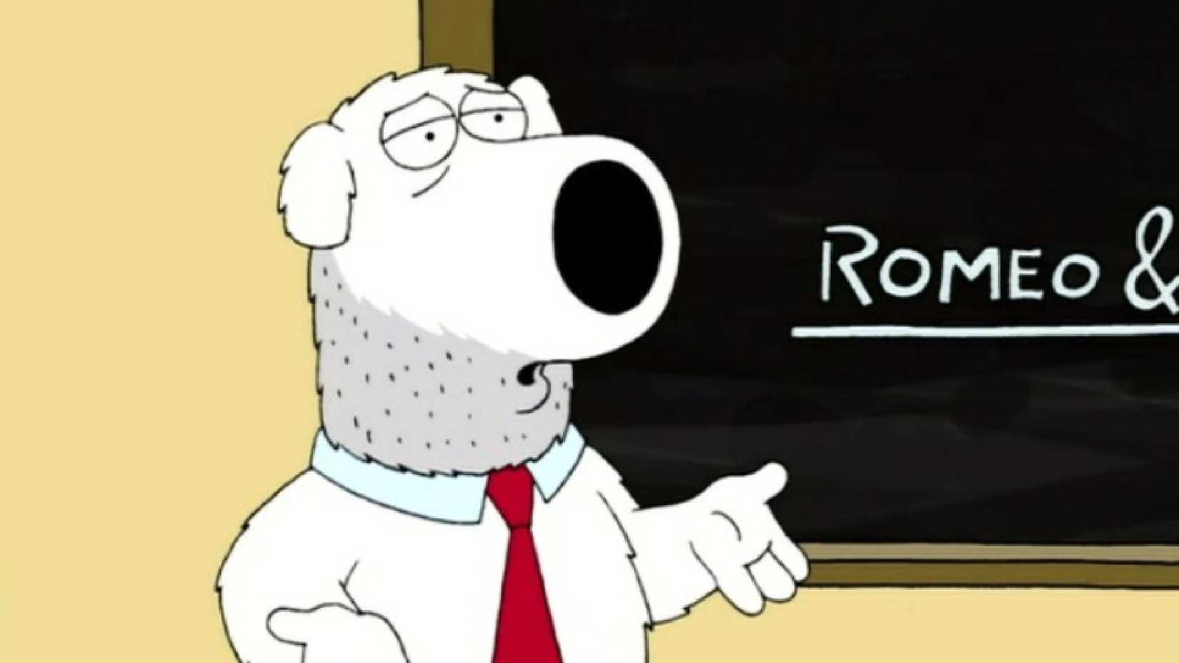 Brian in front of a chalkboard in family guy