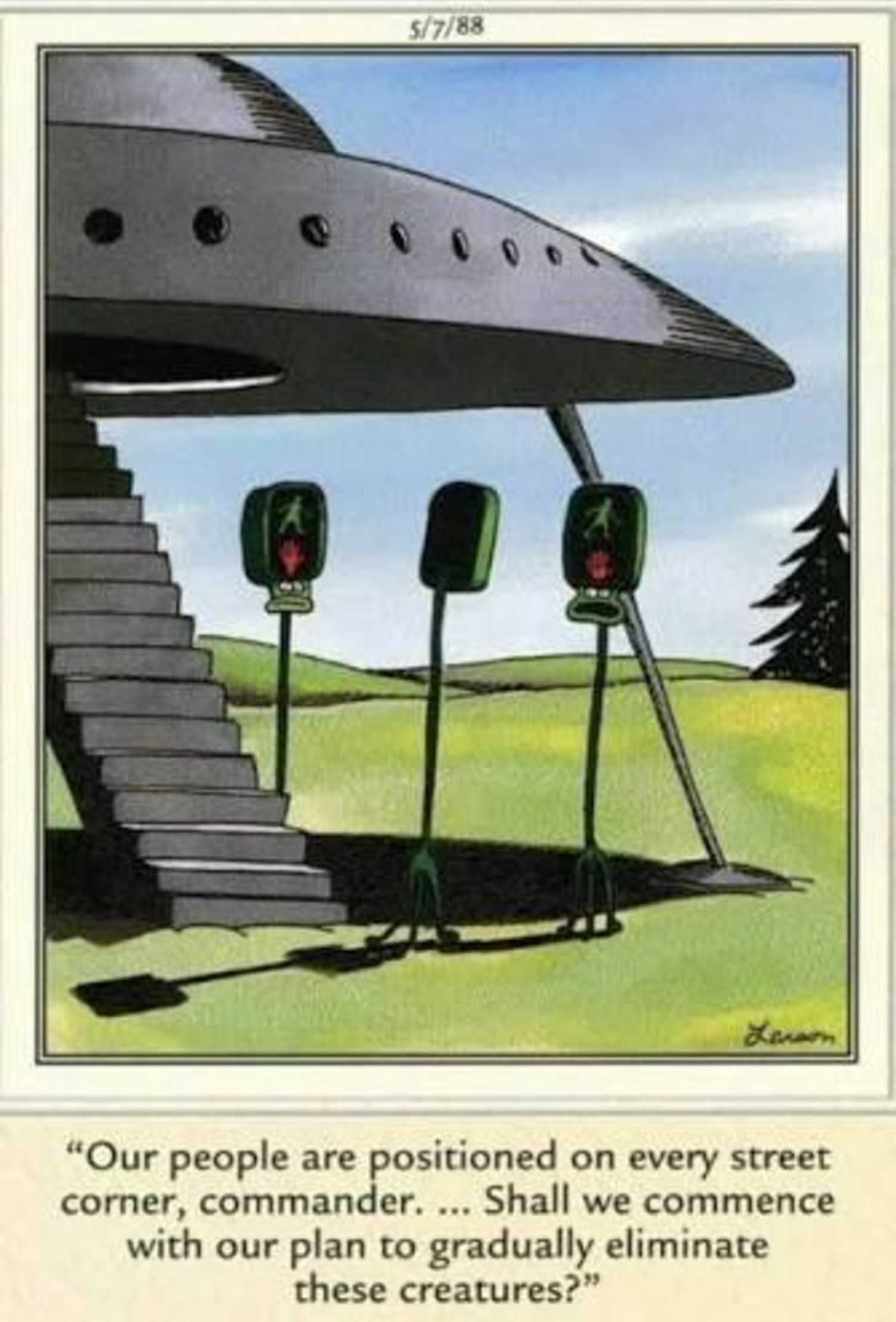 Far Side May 7 1988, alien parking meters commence their invasion