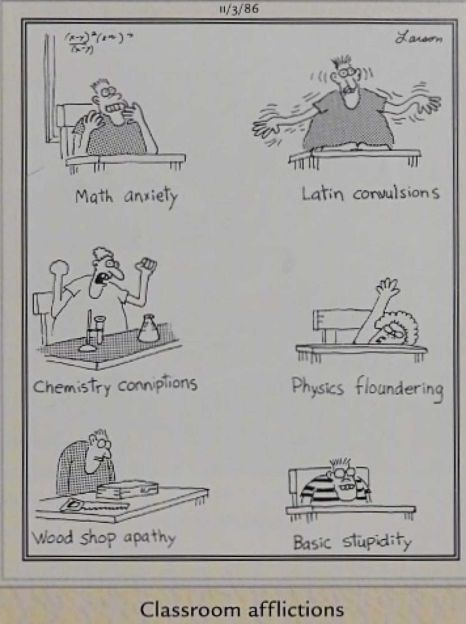 Far Side, November 3 1986, classroom afflictions