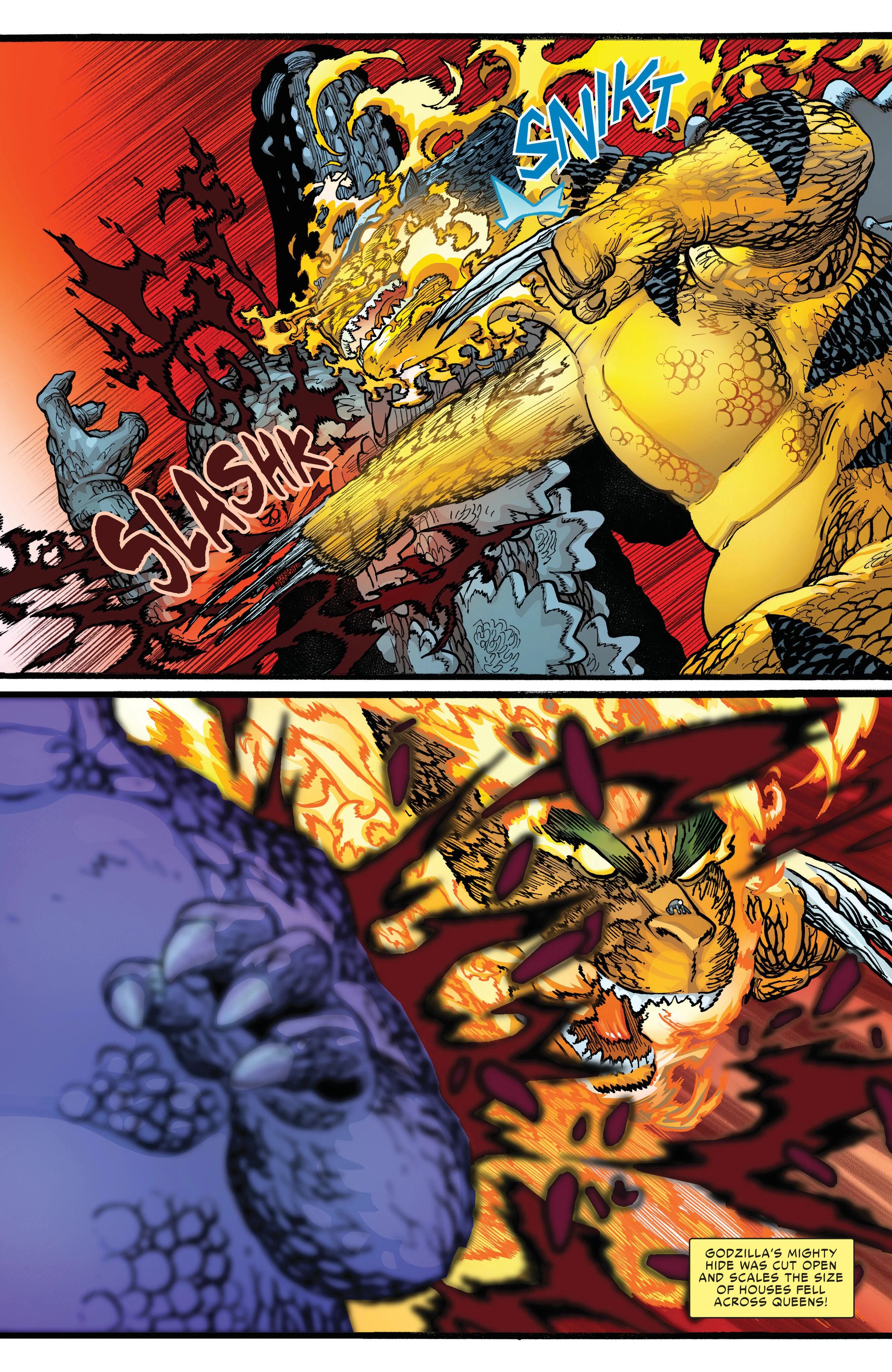 Ghost Rider unleashes Weapon 'Zilla's Penance Stare against Godzilla