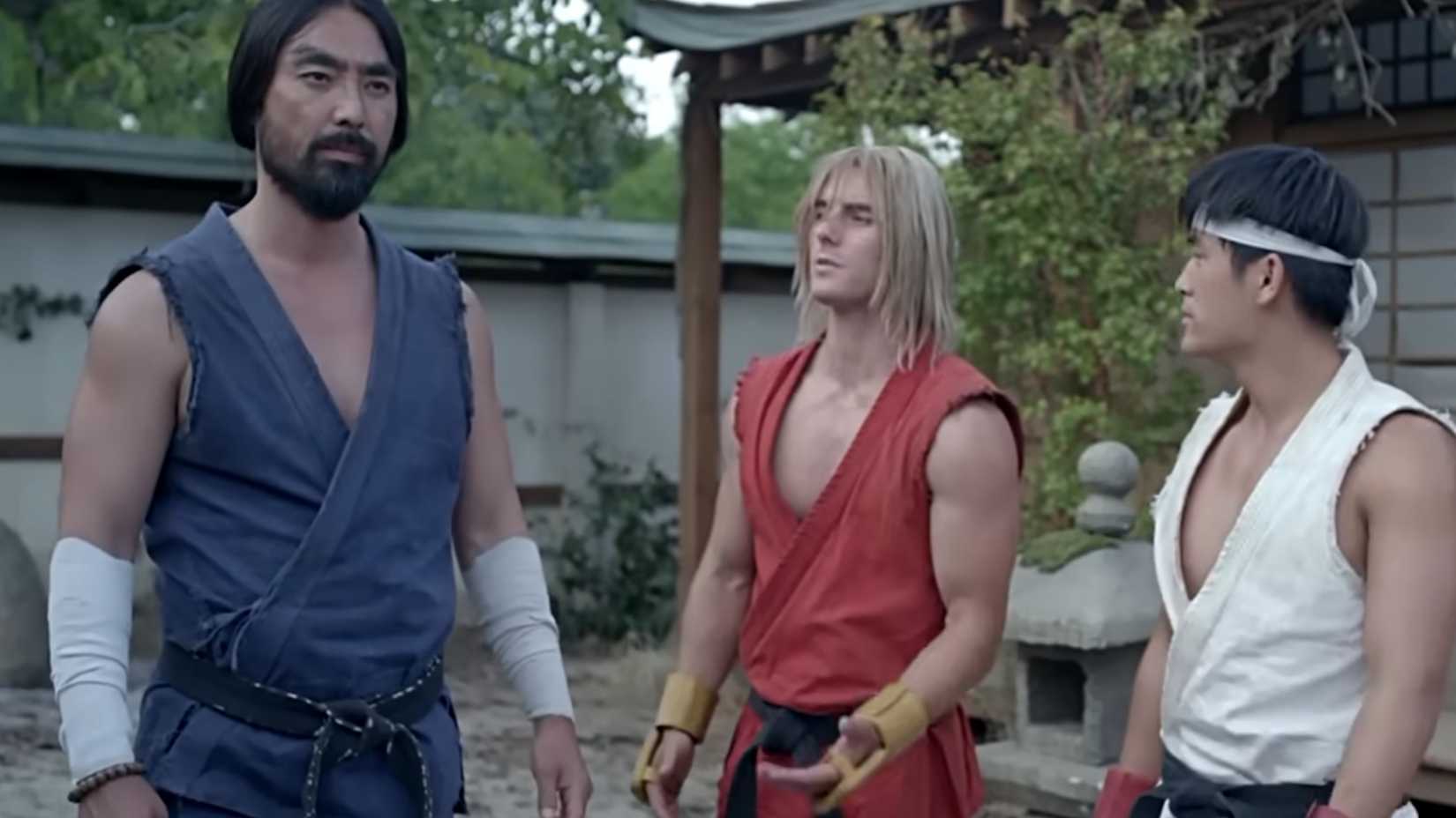 Gouken Ken and Ryu outside the dojo in street fighter assassins fist