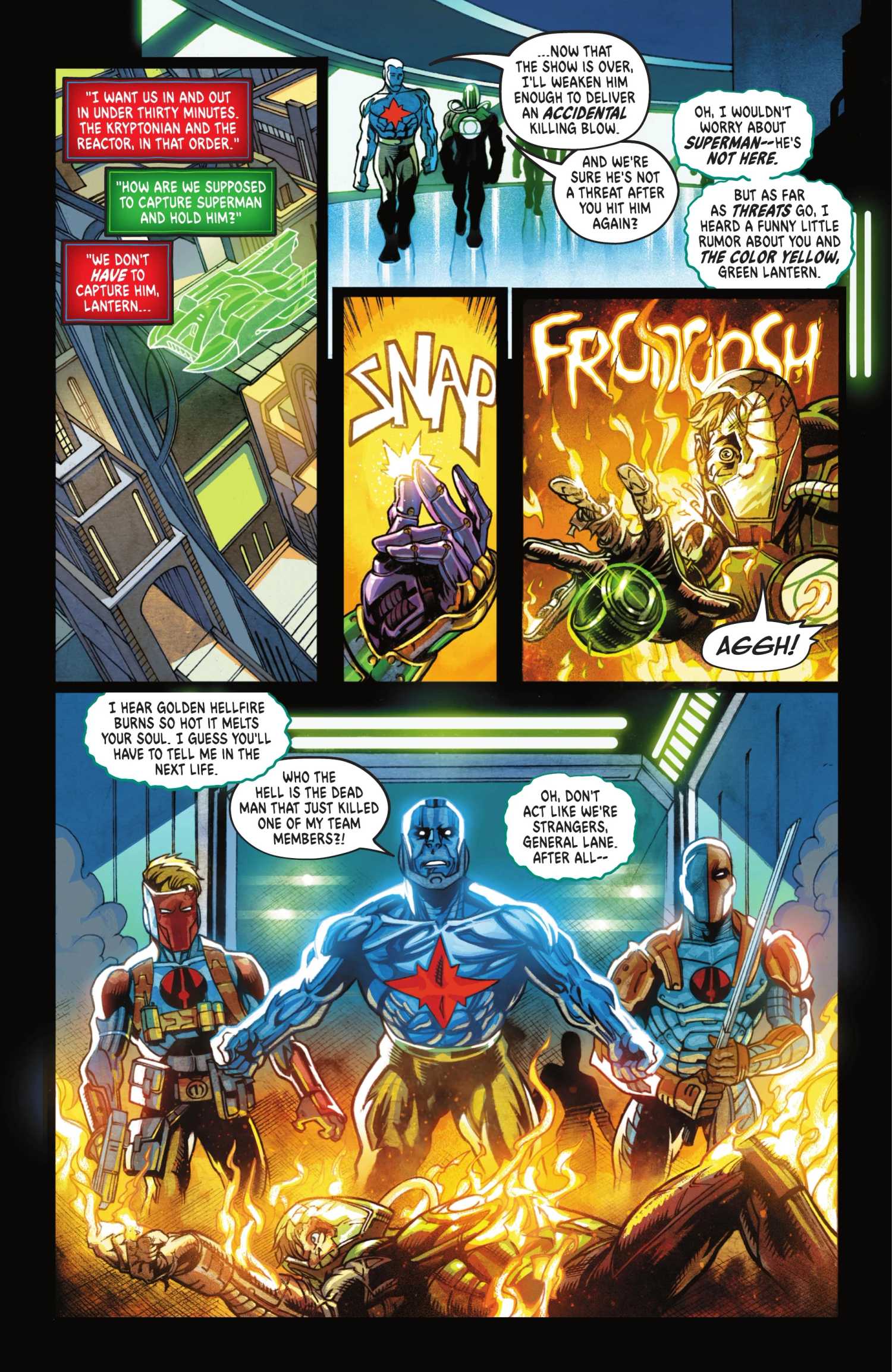 Green Lantern is overcome by yellow fire in Superman Father of Tomorrow #4