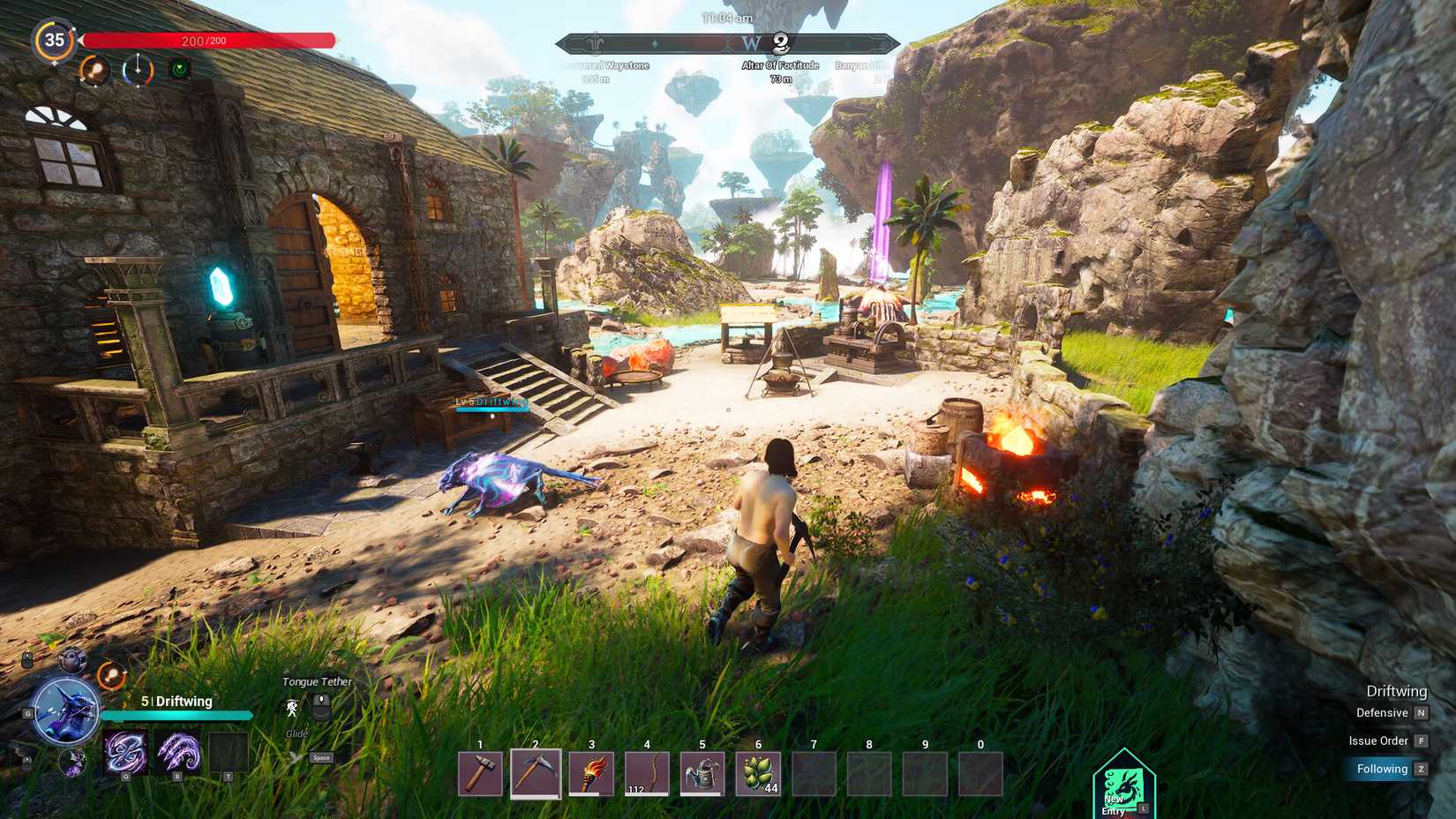 The player running around their base in Guardians of the Wild Sky.