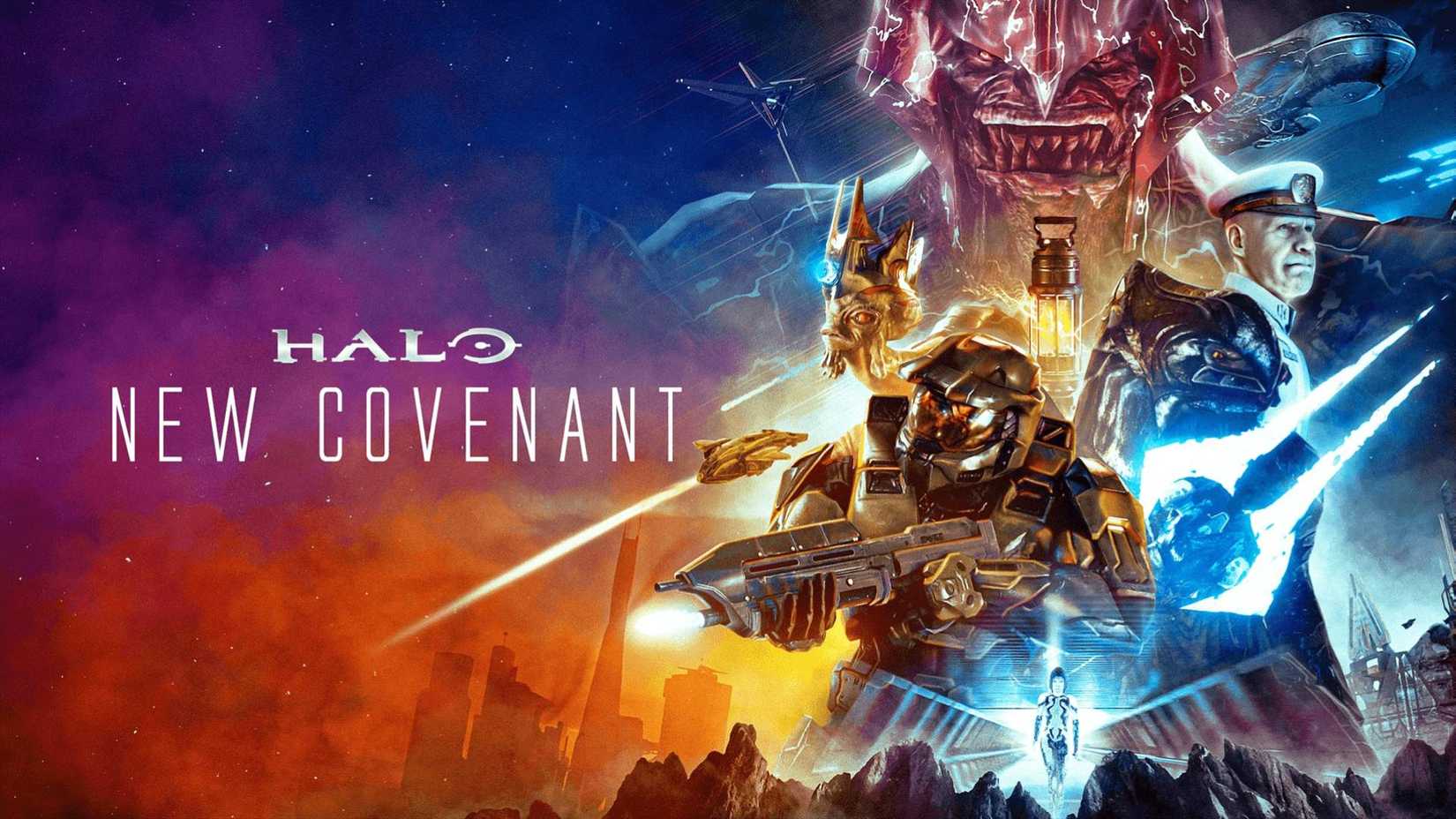 The key art for Halo: New Covenant featuring various characters from the game.