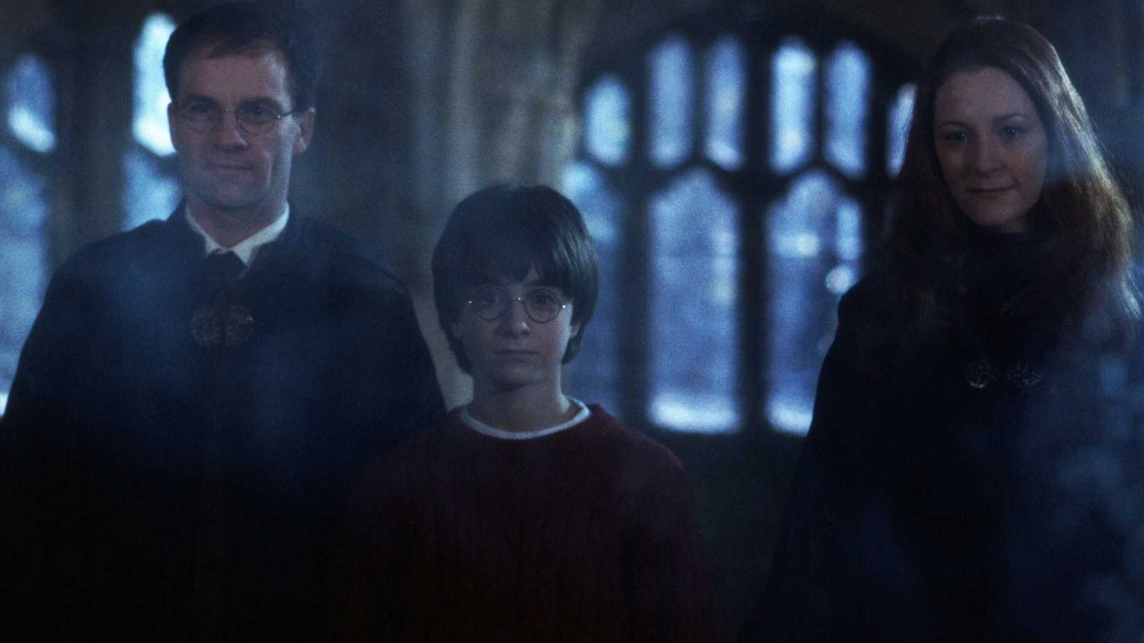 Harry seeing James and Lily Potter in the Mirror of Erised in Harry Potter and the Sorcerer's Stone