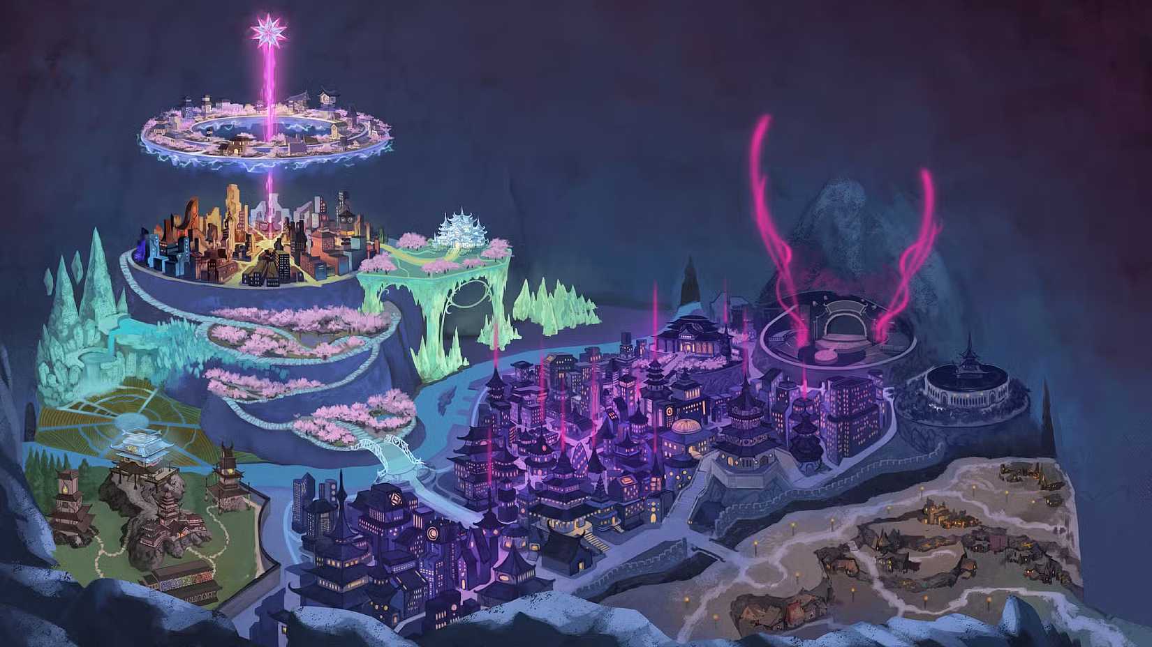 Map of Lumenica from the Idols of the Neon Dark RPG.