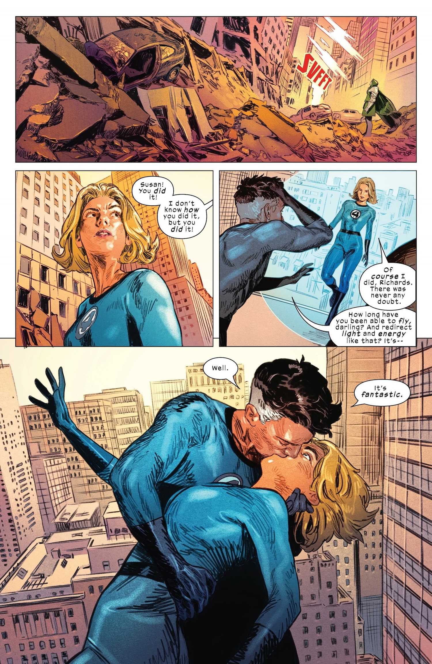 Mister Fantastic kissing a Doctor Doom-possessed Invisible Woman