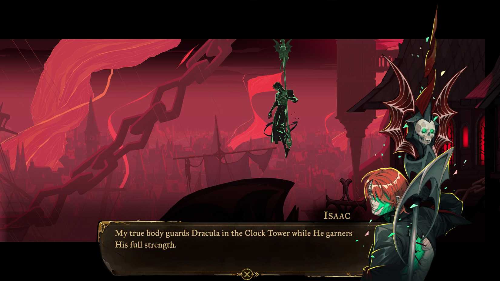 Isaac talking about his true body in Castlevania Belmont's Curse