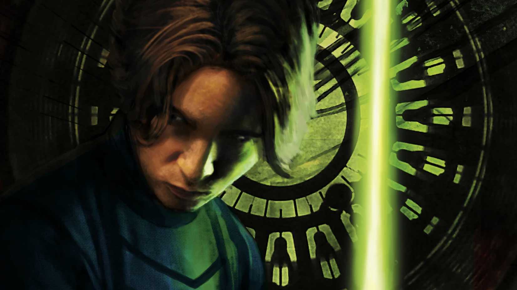 Jacen Solo holds a green lightsaber on the cover of the Star Wars book titled Betrayal