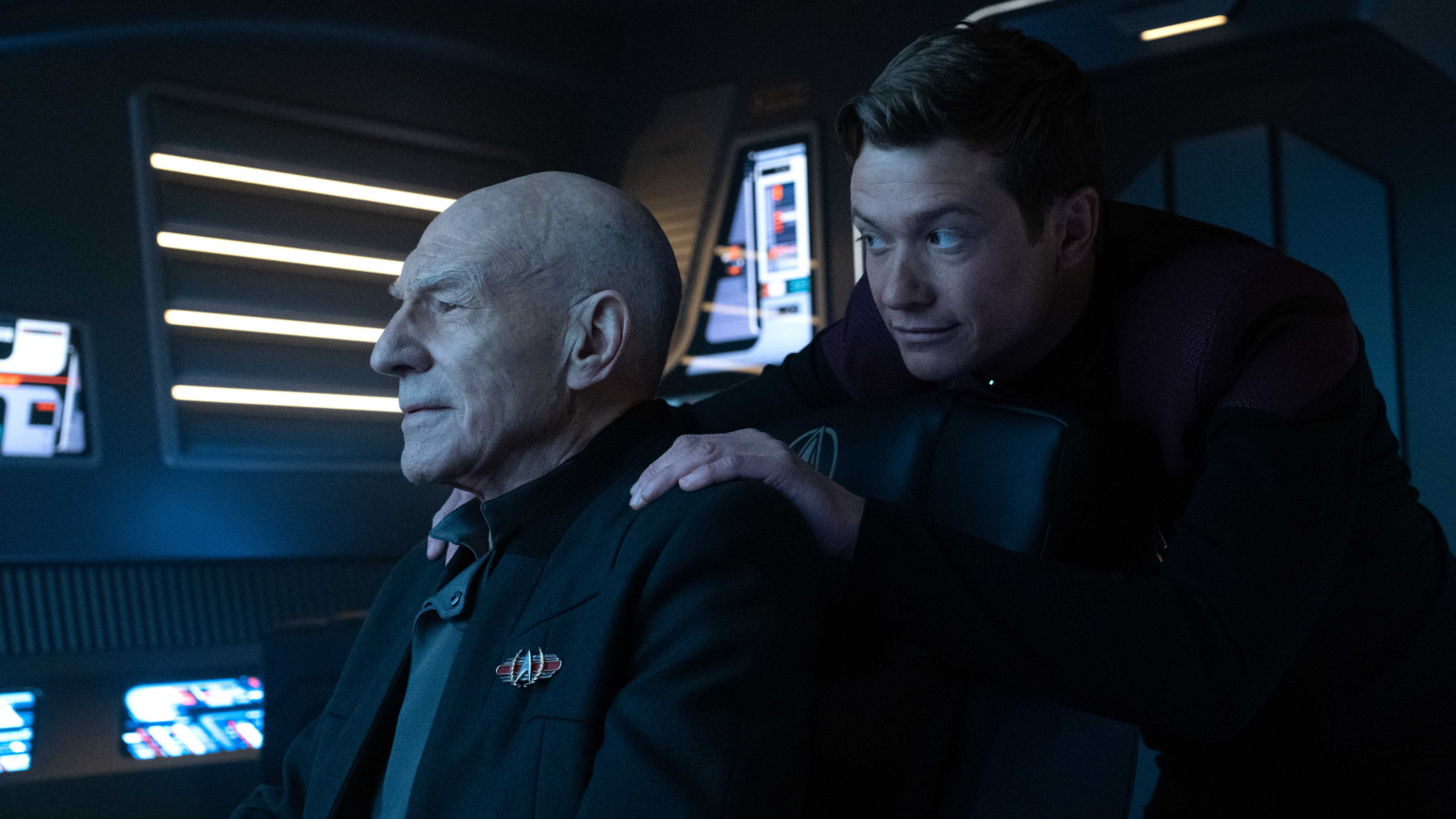 Jack Crusher massaging Picard's shoulders