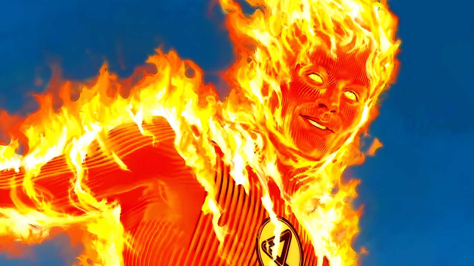 Joseph Quinn's Johnny Storm smiles as the Human Torch in Marvel Studios' The Fantastic Four First Steps