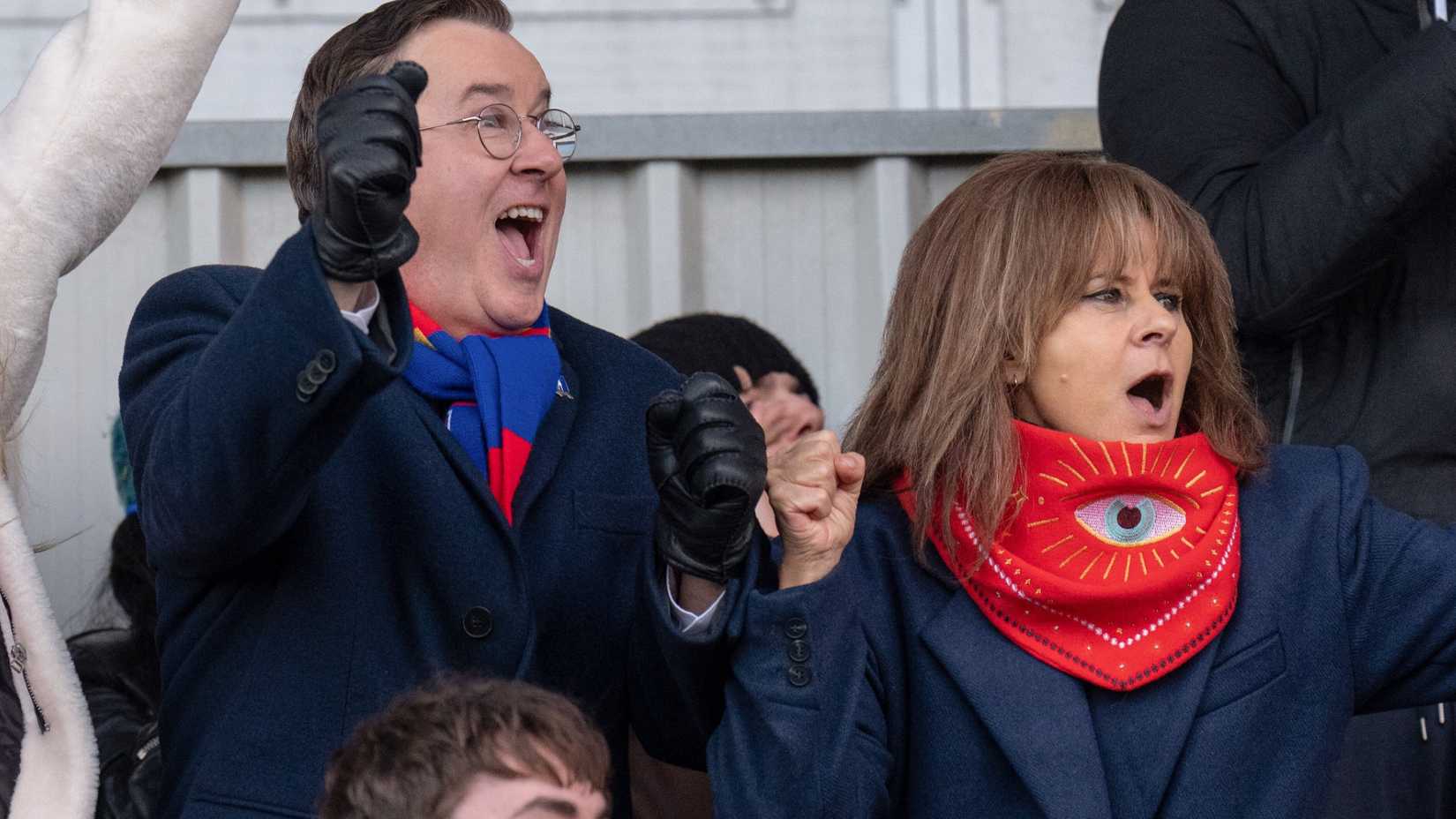 Leslie and Zelda cheering at a football match in Ted Lasso