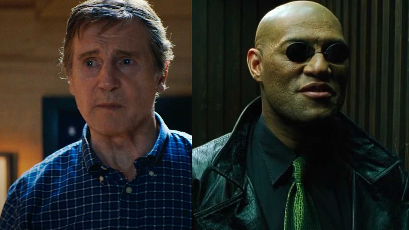 Liam Neeson in The Fix alongside Laurence Fishburne in The Matrix