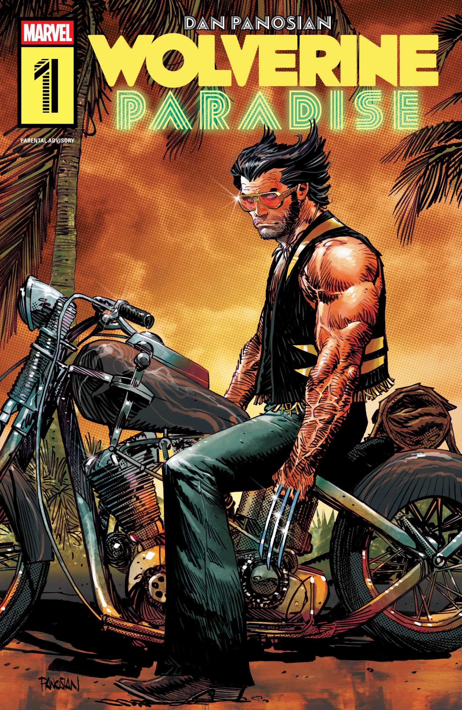 Logan sits on a motorcycle in Wolverine Paradise #1 cover