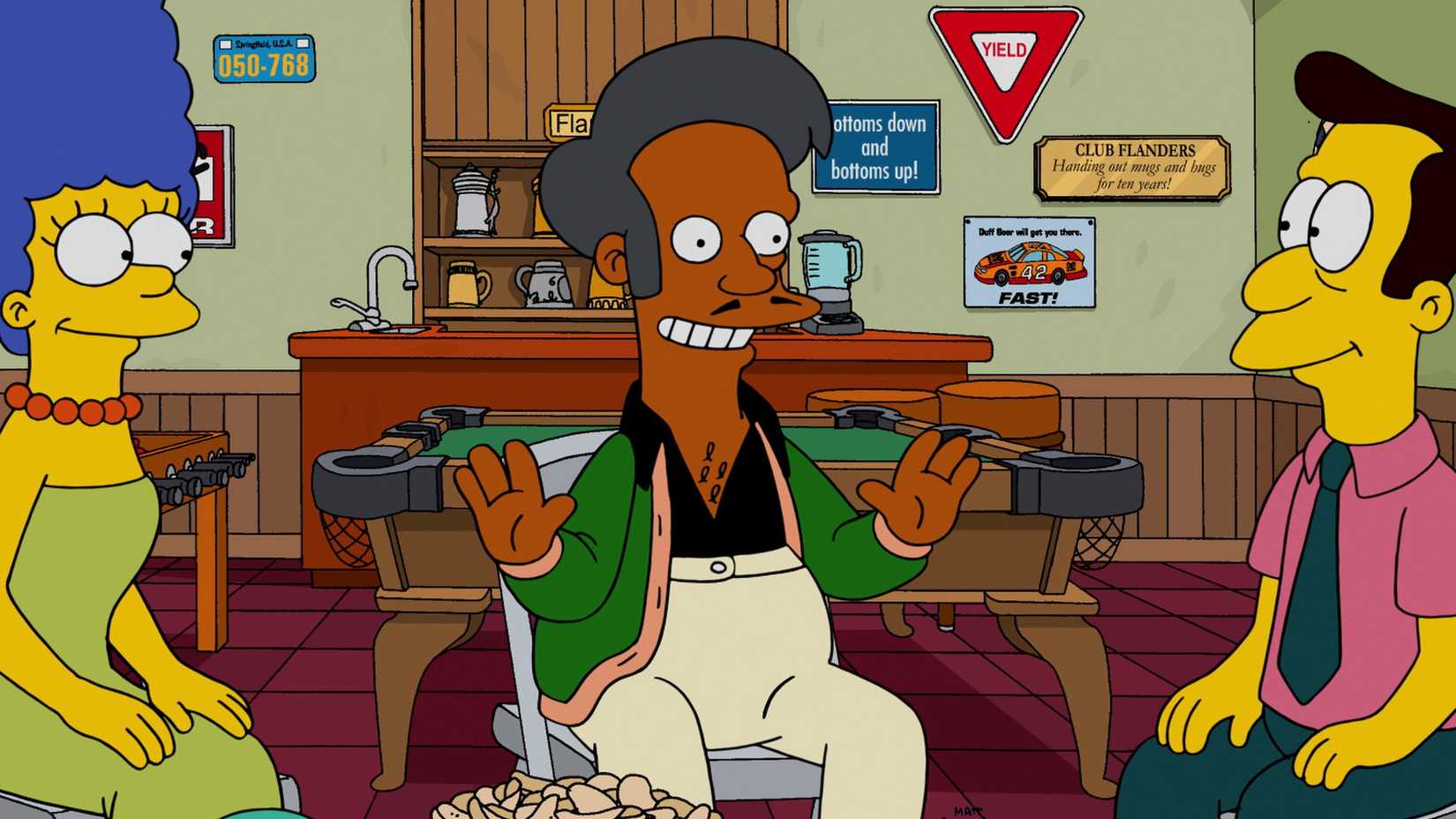Marge Apu and Reverend Lovejoy in The Simpsons
