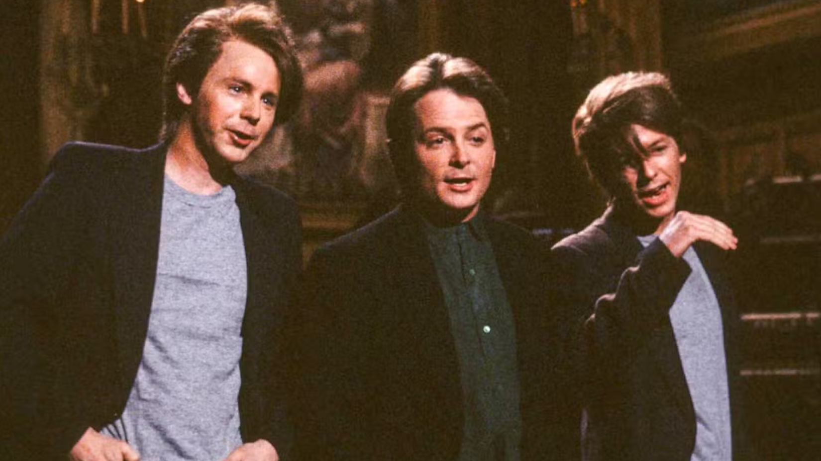 Michael J Fox David Spade and Dana Carvey in SNL