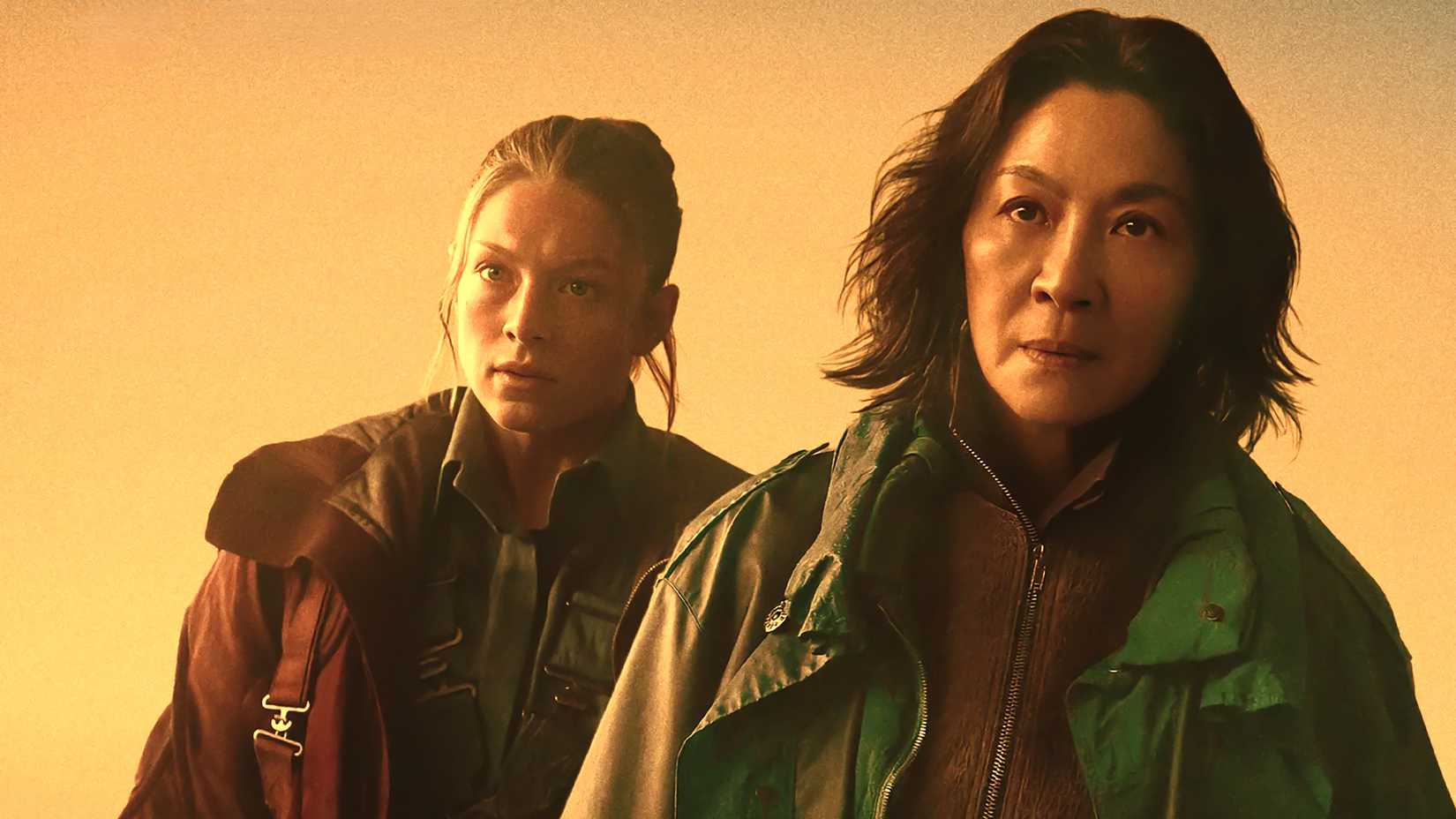 Michelle Yeoh's Olwen and Hunter Schafer's Cora in a Blade Runner 2099 promo still